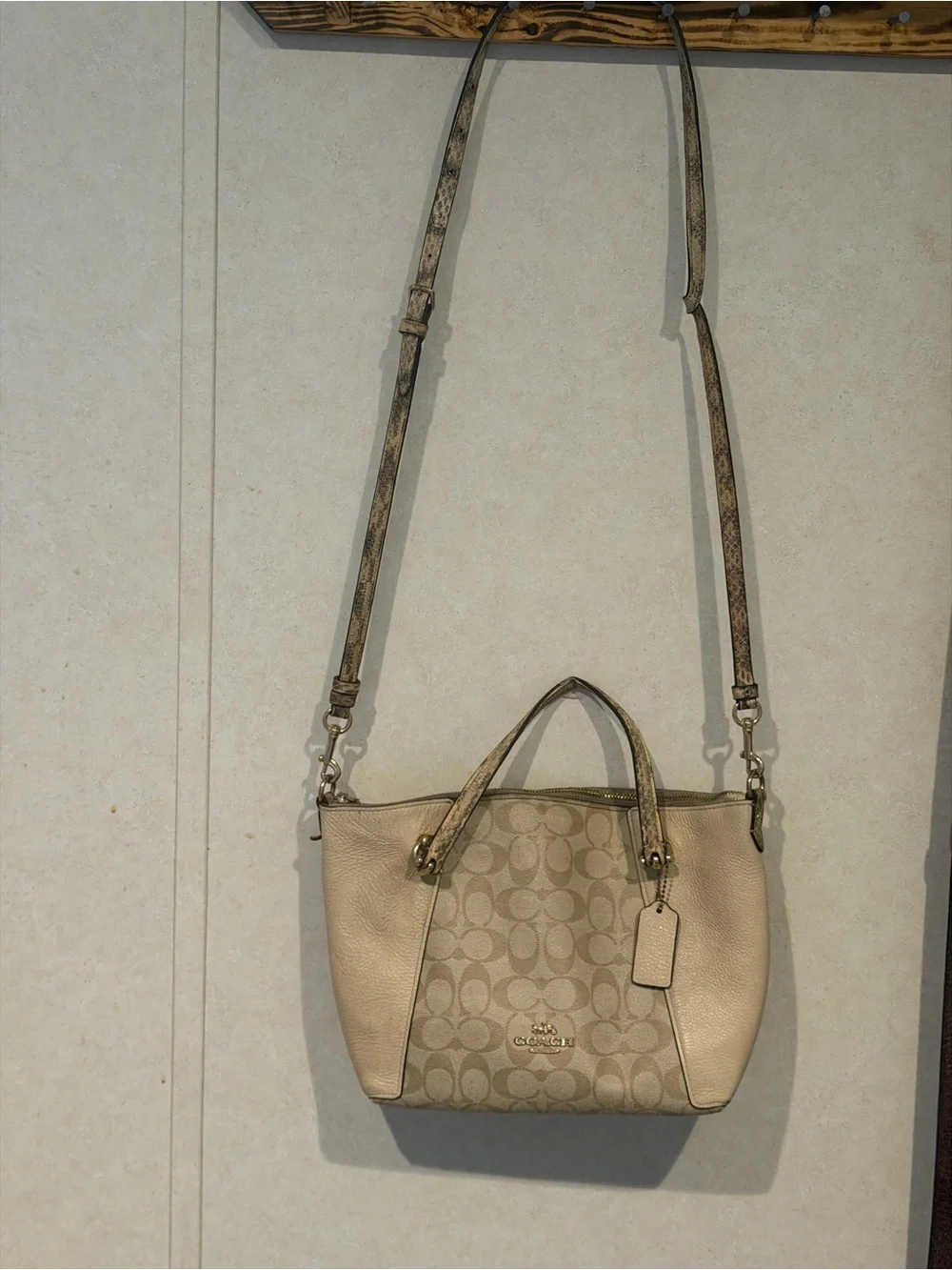 Coach Signature Canvas Shoulder Bag in Beige and Tan